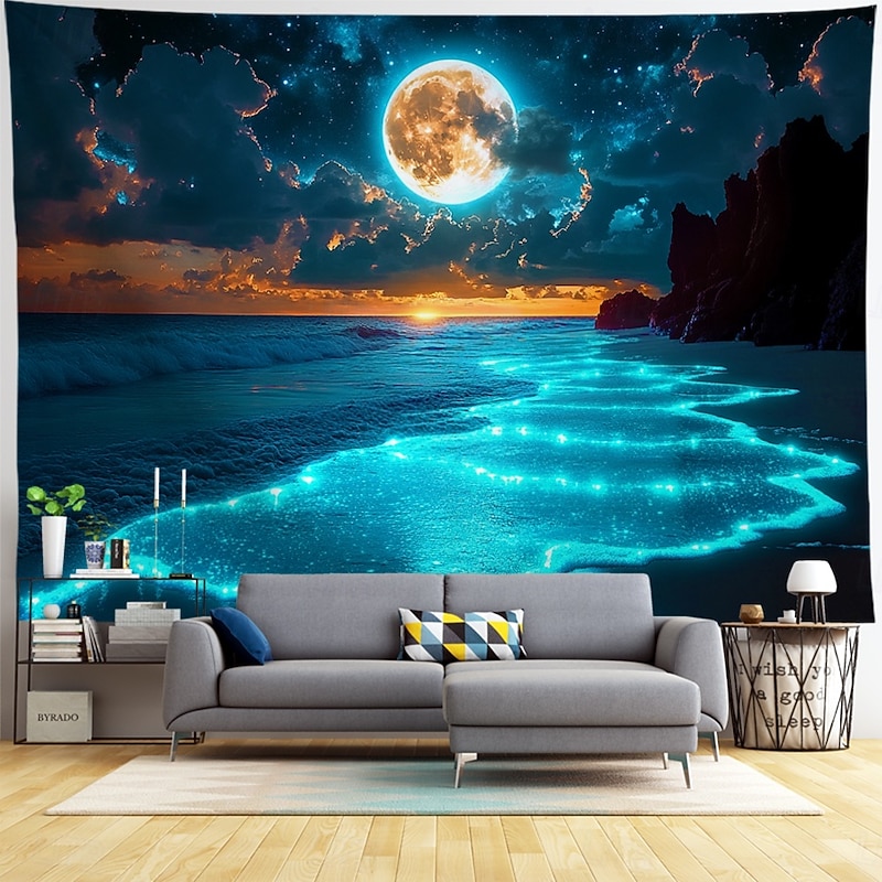 Beach Ocean Hanging Tapestry Sea Wall Art Large Tapestry Mural Decor Photograph Backdrop Blanket Curtain Home Bedroom Living Room Decoration4
