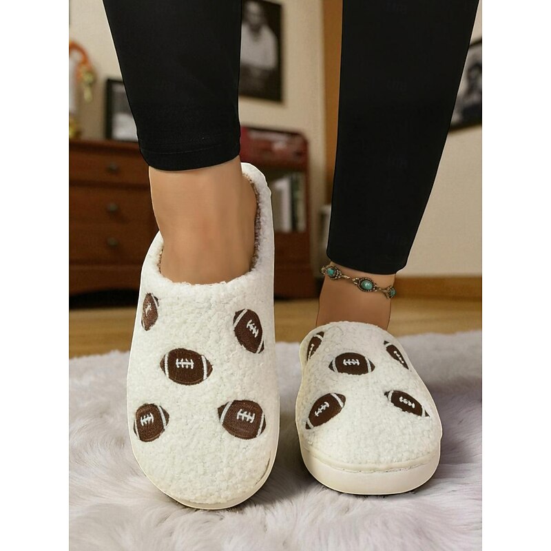Women's Fleece-Lined Rugby Ball Print Slippers – Cozy Indoor House Shoes for Game Day, Lounging and Holiday Gifts4