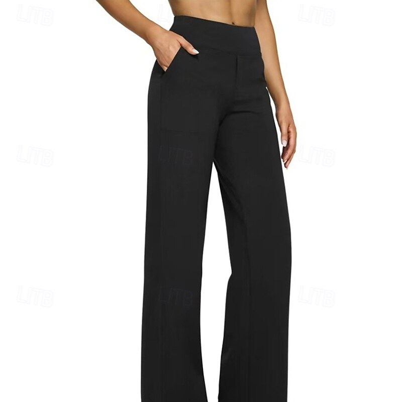 Women's Wide Leg Pants Trousers Palazzo Pants Fashion Streetwear Full Length High Waist Plain Pocket Elastic Waist Breathability Comfortable Micro-elastic Street Daily Wear Going out Dark Brown Black4