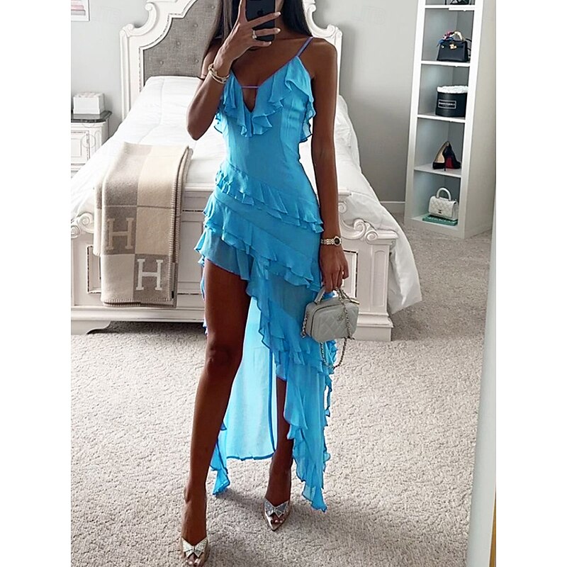 Women's Midi Dress Casual Dress Cocktail Dress Wedding Guest Dress Chiffon Dress Fashion Outdoor Holiday Date Regular Fit Plain Sleeveless Spaghetti Strap Blue Summer Spring4