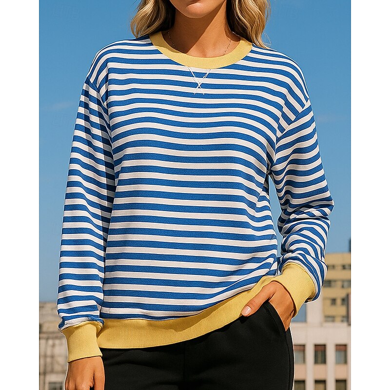 Women's Pullover Sweatshirt Casual Tops Long Sleeve Top Athleisure Fall Stripes Soft Breathable Outdoor Running Yoga Sportswear Activewear Pink Red Blue3