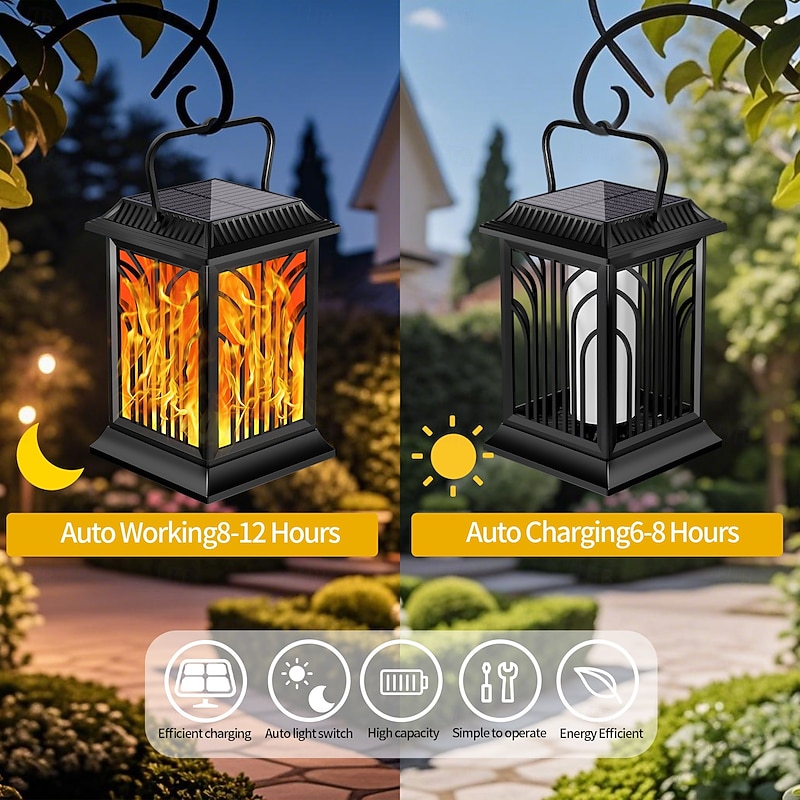 1 Pc Outdoor Waterproof Solar Flashing Flame Handheld Lantern 28 LED Beads Courtyard Garden Path Lawn Terrace Halloween Christmas Party Atmosphere Decorative Light Landscape Light4
