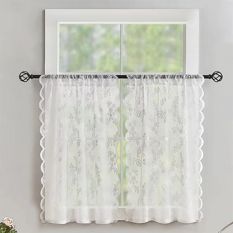 Cafe Curtain Lace Short Curtain for Kitchen Window, Semi Blackout Sheer Panel, Half Window Privacy Valance for Bathroom, Living Room, or Cafe Decor3