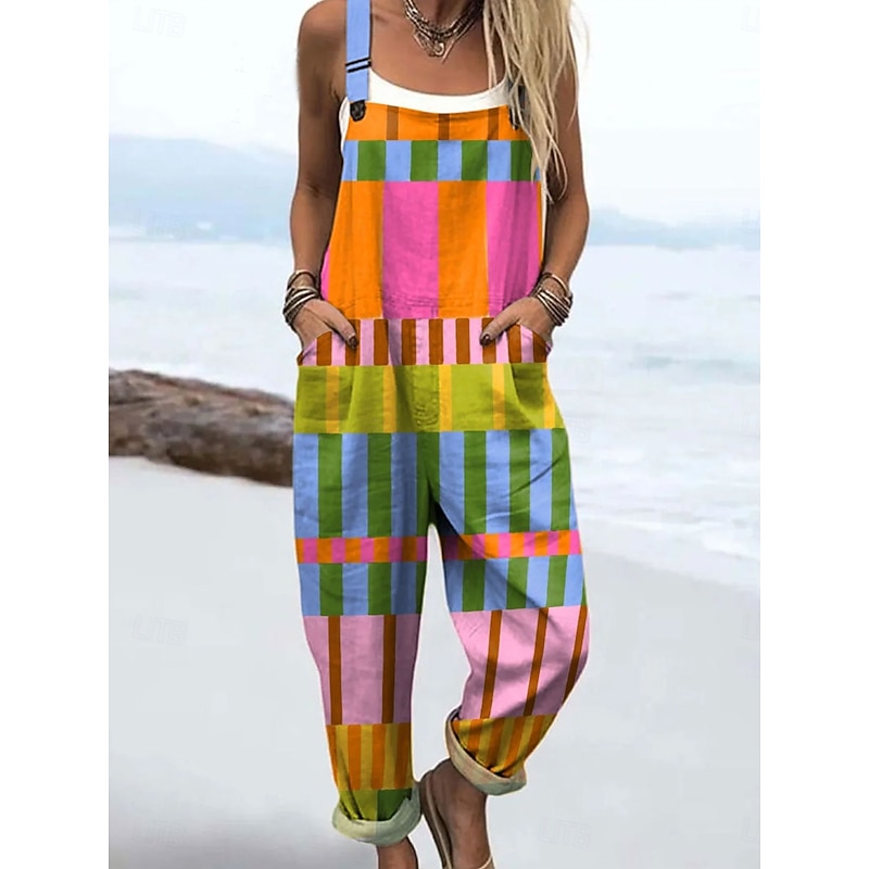 Women's Dungarees Active Graphic Sleeveless Straight Drawstring Vacation Daily Loose Fit Pink Blue Orange Summer3