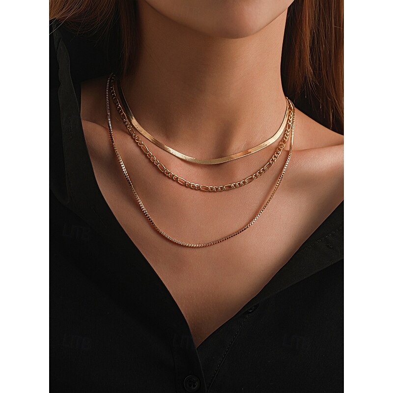 Women's Gold Layered Chain Necklace – Alloy Choker Set, Trendy Minimalist Jewelry for Parties, Dates and Night Out3
