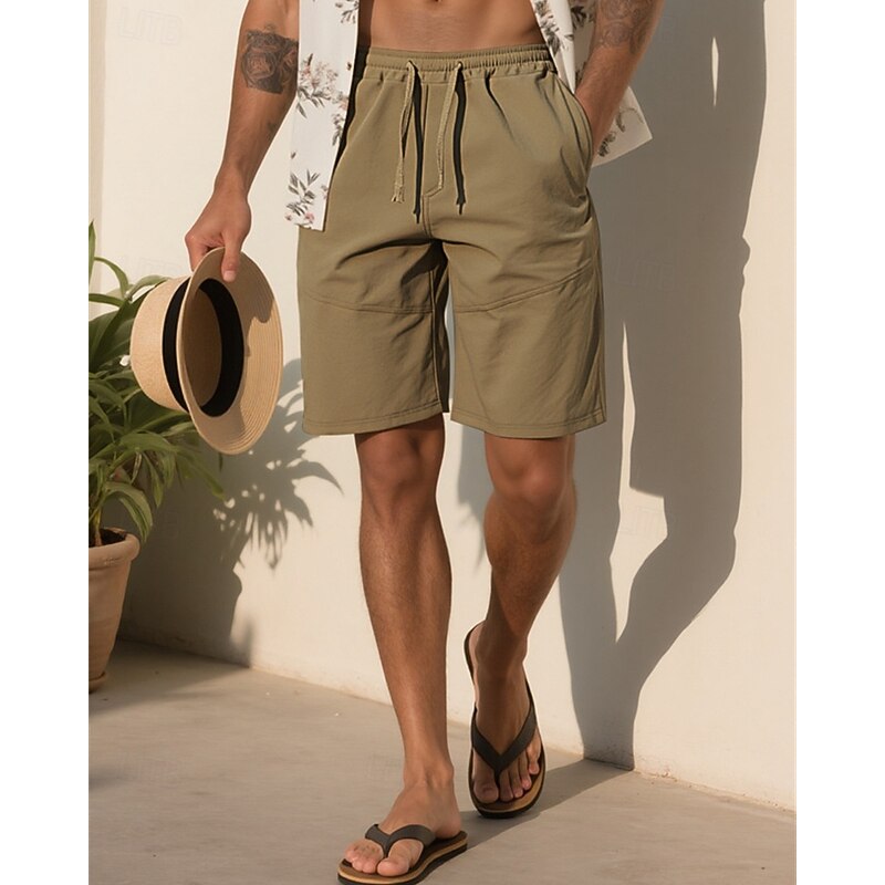 Men's Shorts Summer Shorts Casual Shorts Pocket Elastic Waist Drawstring Plain Comfort Breathable Knee Length Outdoor Vacation Sport Casual Sky Blue Khaki Micro-elastic4