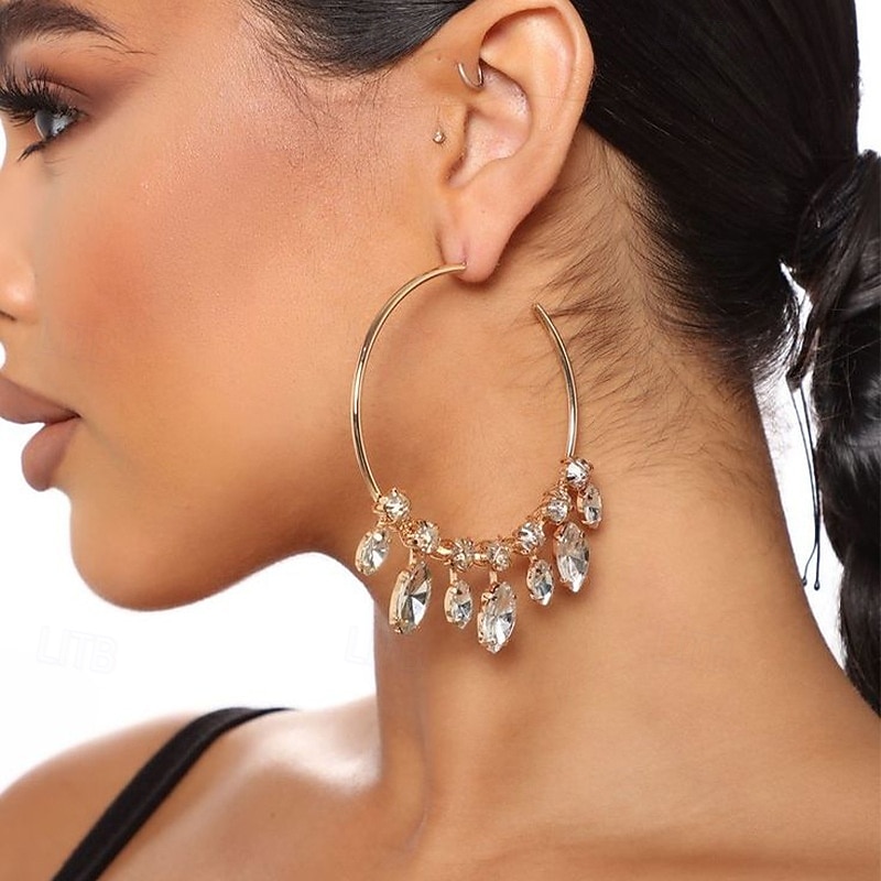 Women's Hoop Earrings Tassel Fringe Drop Precious Tropical Fashion Personalized Imitation Diamond Earrings Jewelry Silver / Golden For Wedding Party Work Prom 1 Pair