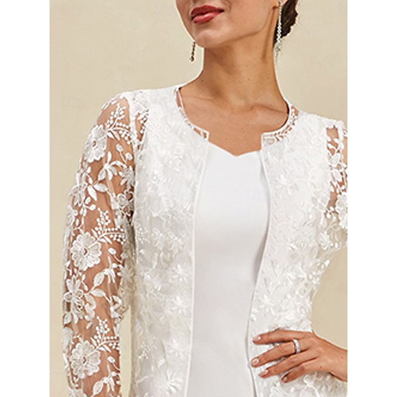 Women's Duster Lace Embroidered Elegant Basic Casual Floral Formal Short Crewneck Loose Fit long Sleeve Outerwear Navy Blue Summer Spring3