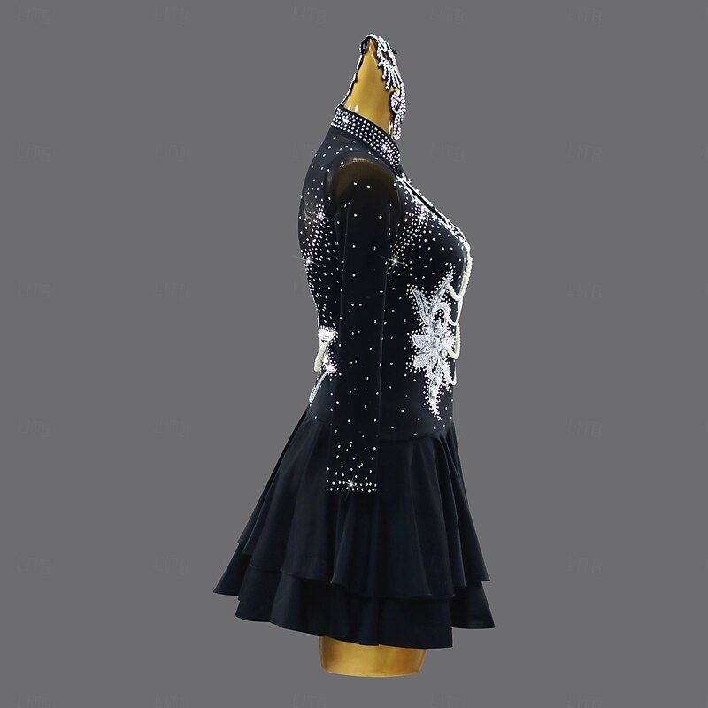 Latin Dance Dress Rhinestone Women's Performance Training Long Sleeve Rumba Salsa Chacha Stage Dancewear Costumes4