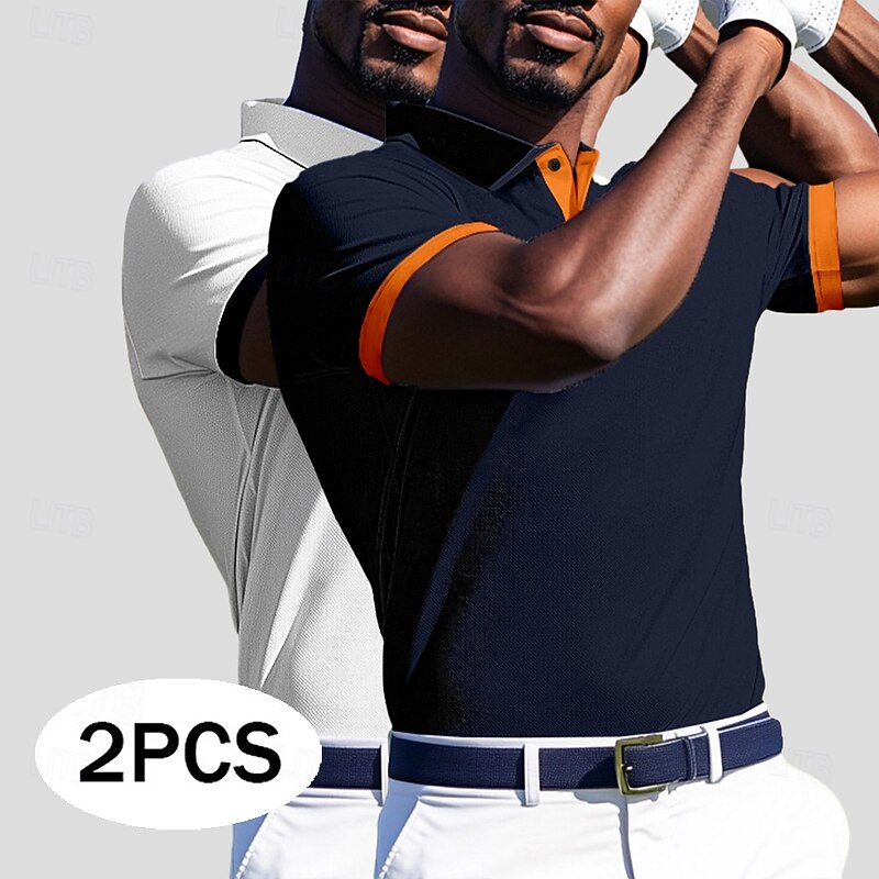 Men's Polo Casual Sports Turndown Short Sleeve Sports Leisure Plain Multi-pack Button Front Summer Navy + white Navy + Navy Navy + Black Navy + yellow Navy blue + milk green Polo