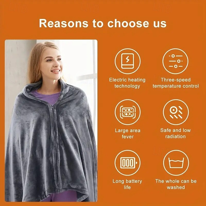 USB Rechargeable Heating Blanket Flannel Single Warm Shawl Three-speed Temperature Adjustment Suitable for Office Lunch Break Outdoor Travel Car Travel and Keeping Warm - Main Image