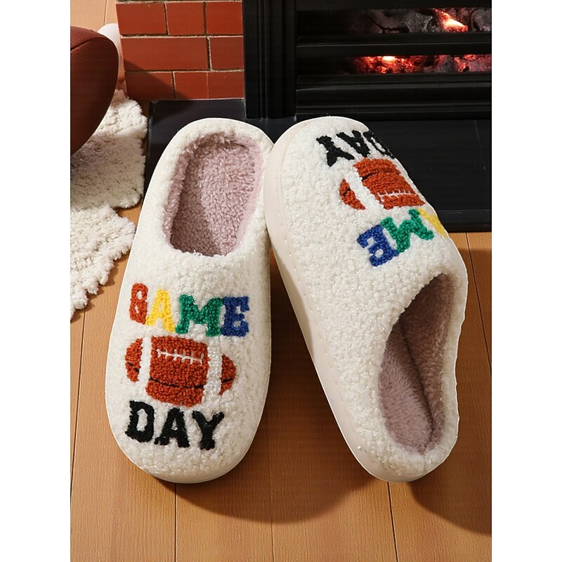 Women's “Game Day” Fuzzy Slippers – Soft Warm Indoor Slides for Rugby Fans, Sports Nights and Weekend Lounging2