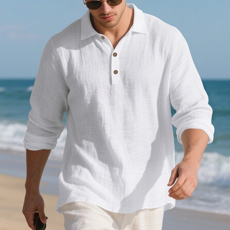 Men's Golf Shirt Golf Polos Shirts Work Casual Lapel Long Sleeve Basic Modern Plain Buttons Spring Fall Regular Fit Light Khaki Black White Navy Blue Military Green Light Blue Golf Shirt2