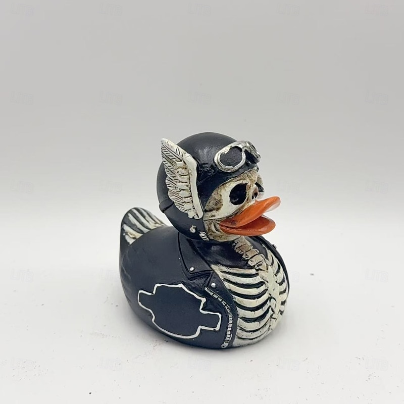 Halloween Skeleton Duck Figurine Resin Duck Statue, Biker Skull Duck Sculpture, Gothic Motorcycle Duck Decor for Home or Party Display4