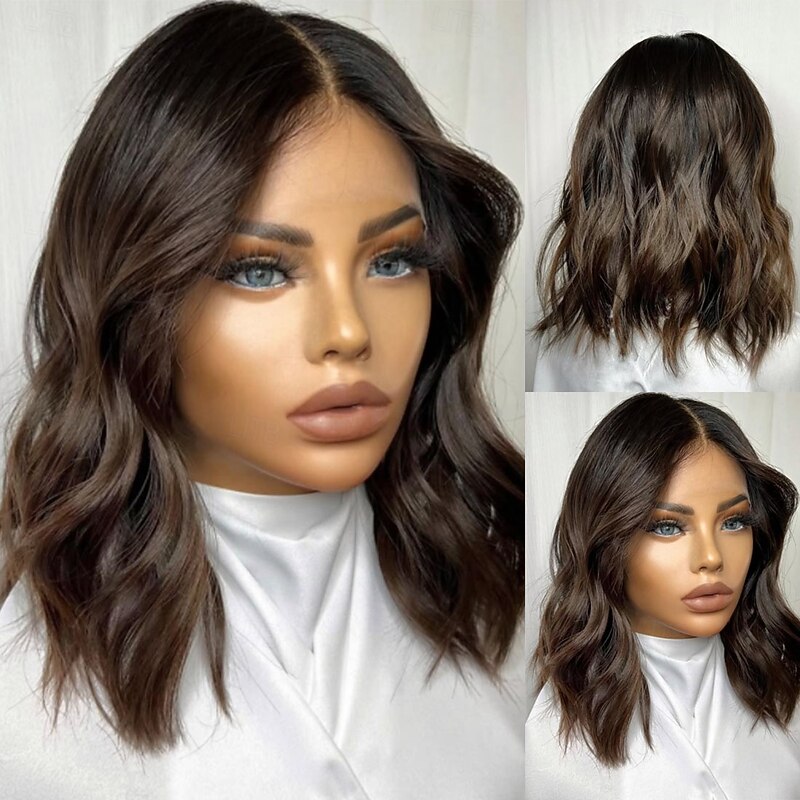 Unprocessed Virgin Hair 5x5 Closure 13x4 Lace Front Wig Short Bob Brazilian Hair Wavy Auburn Wig 130% 150% Density Ombre Hair 100% Virgin Glueless Pre-Plucked For Women Short Human Hair Lace Wig