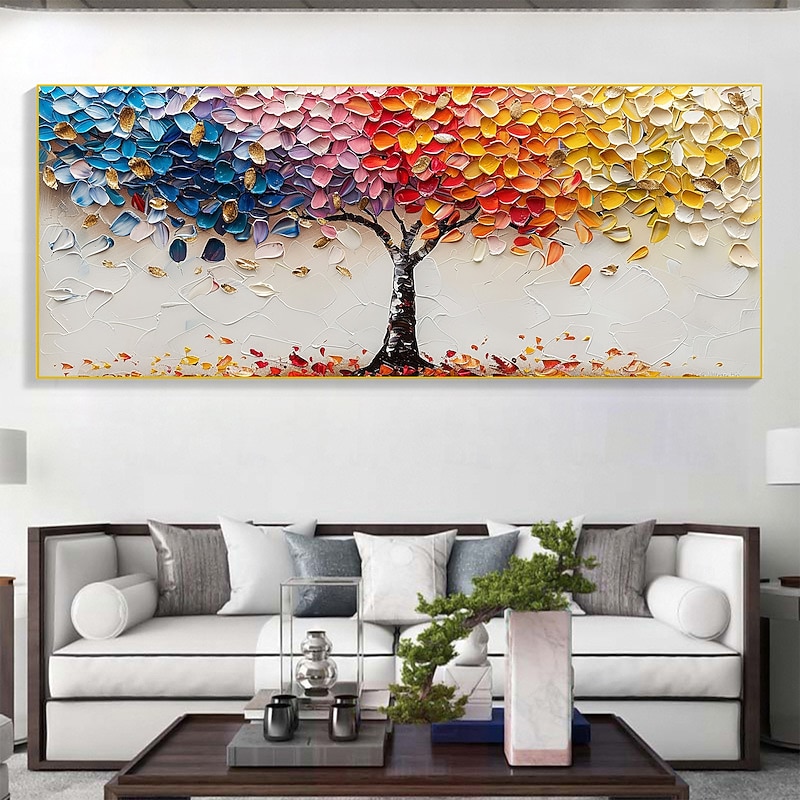Handmade Original Colorful Tree of Life Oil Painting On Canvas Abstract Tree Scenery Wall Art for Home Decor With Stretched Frame Without Inner Frame Painting3
