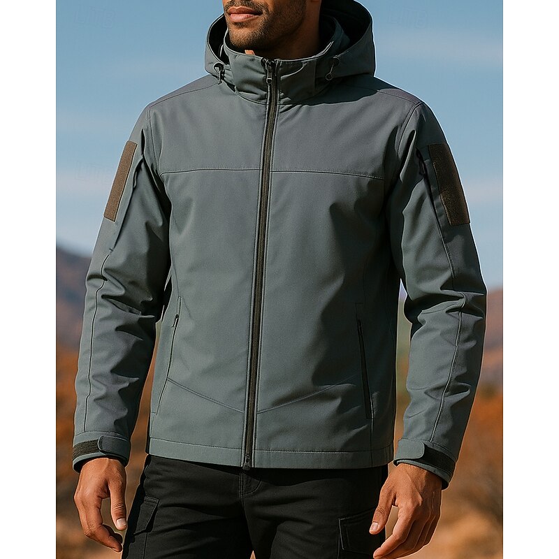 Men's Windbreaker Softshell Jacket Outdoor Waterproof Windproof Hiking Outfits Hiking Clothes Spring Autumn / Fall Top Hunting Camping / Hiking / Caving Traveling Solid Color Black Green Khaki - Main Image