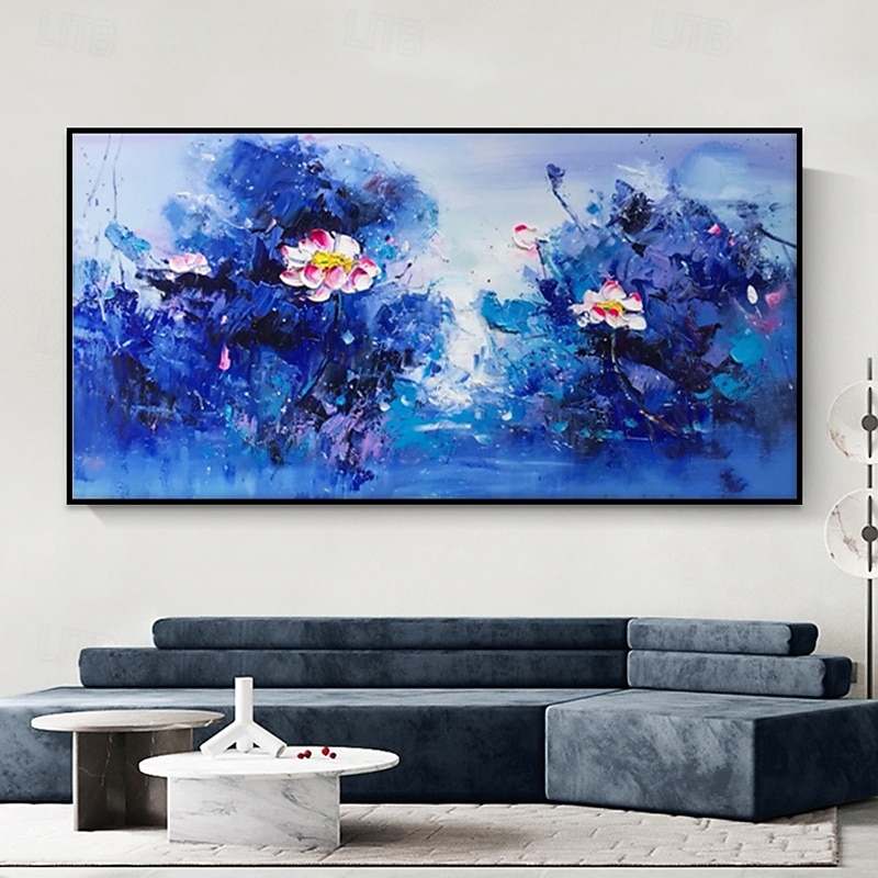 Handmade Oil Painting Canvas Wall Art Decoration Modern  Lotus Flowers for Home Decor Rolled Frameless Unstretched Painting