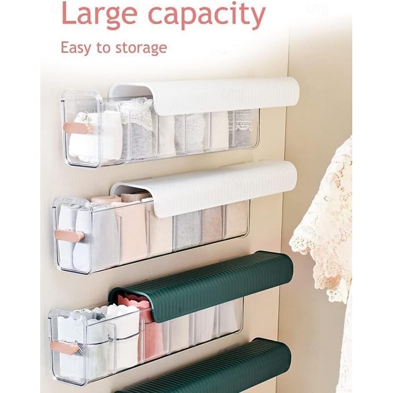 Socks Underwear Wall Mount Drawer Organizer, Switchable 6 Cell Drawer Acrylic Organizers Self-Adhesive Anti Dust Storage Boxes for Clothes Socks Lingerie Underwear Ties3