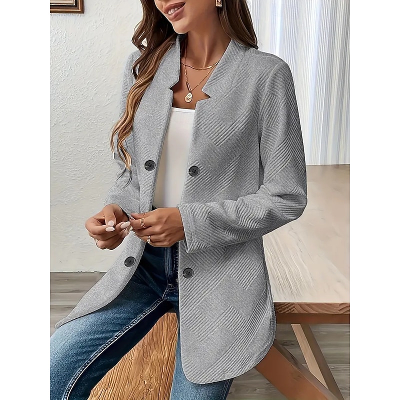 Women's Blazer Comfortable Breathable Buttons Fashion Modern Plain Work Daily Open Front Regular Stand Collar Regular Fit Long Sleeve Outerwear Black White Gray Spring Fall2