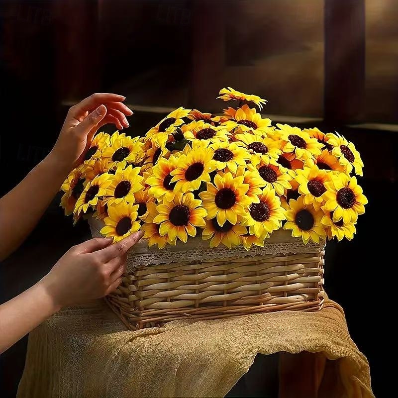 12 Bundles Artificial Sunflowers Fall Decor, UV Resistant Plastic Flowers for Indoor Outdoor Wedding Garden Patio Decoration, No Fading, Autumn Thanksgiving Christmas Decorations4