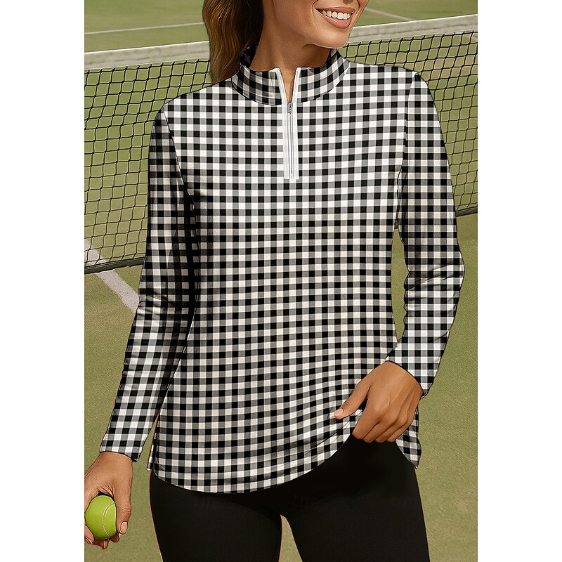 Women's Plaid Checkered Checkered Shirt Sport Shirt Golf Polo Shirt Tennis Shirt Long Sleeve Zipper Floral UPF50+ UV Resistant High Elasticity Moisture Wicking Breathable Volleyball Tennis Golf High
