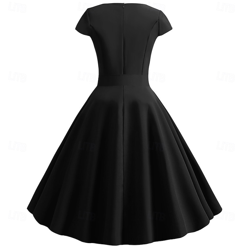 Retro Vintage 1950s Rockabilly Knee Length Dress Cocktail Dress Swing Dress Cap Sleeve Solid Color A-Line Fit & Flare Fancy Dress Women's Christmas Valentine's Day Party Homecoming Retro Theme Party3