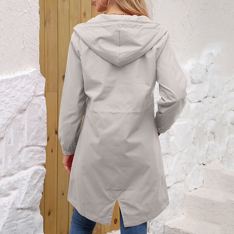 Women's Coat Waterproof Comfortable Pocket Buttons Fashion Street Style Plain Outdoor Casual Daily Long Hooded Regular Fit Long Sleeve Outerwear Black Red Khaki Fall Winter4