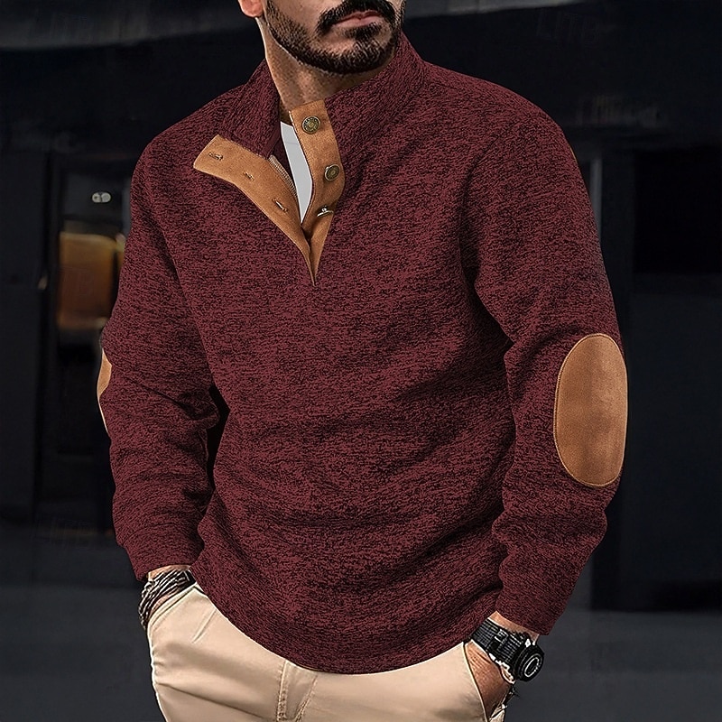 Men's Sweatshirt Pullover Hoodie Sweatshirt Pullover Button Up Hoodie Black Red Green Light Grey Dark Gray Standing Collar Plain Patchwork Sports & Outdoor Casual Daily Streetwear Cool Sportswear3