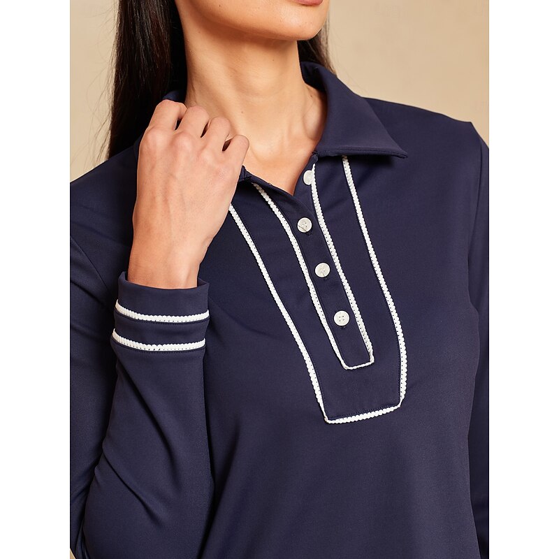 Women's Golf Polo Shirt Navy Blue Long Sleeve Shirt Ladies Golf Attire Clothes Outfits Wear Apparel3