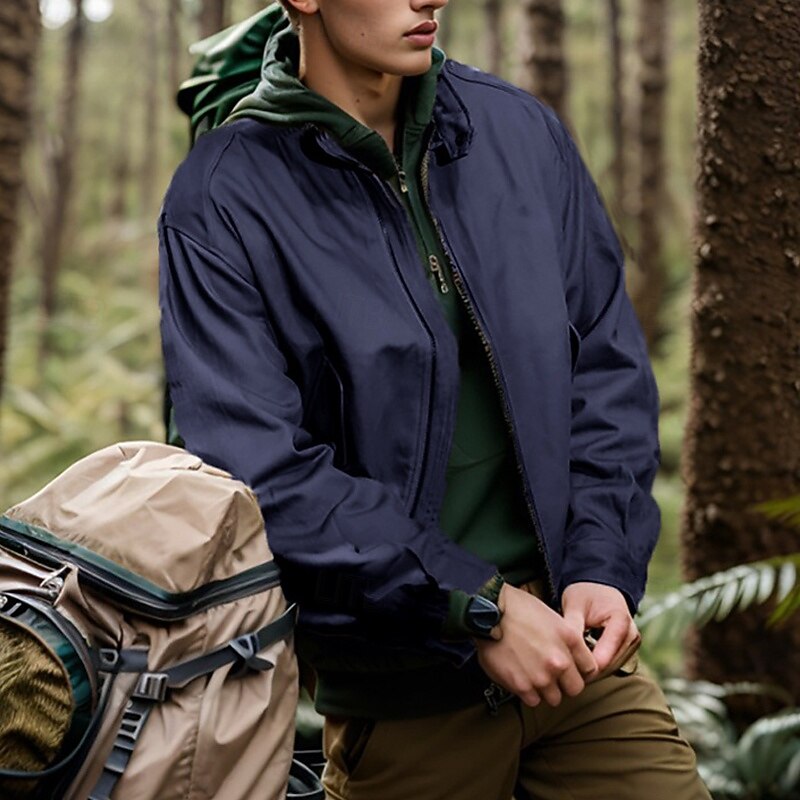 Men's Lightweight Jacket Casual Jacket Vacation Daily Pocket Spring Fall Plain Fashion Classic Stand Collar Regular Navy Blue Brown Khaki Jacket4