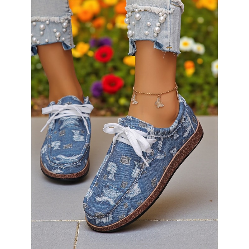 Women's Printed Lace-Up Casual Shoes – Lightweight Boat Shoes for Garden Picnics, Park Strolls and Outdoor Farm Visits4