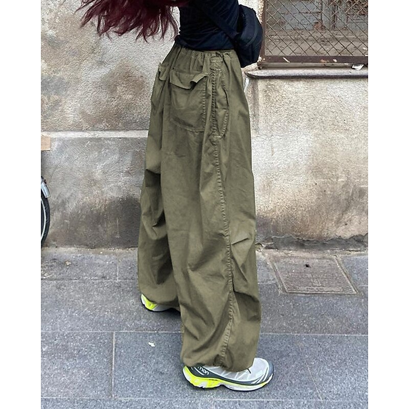 Women's Cargo Pants Slacks Streetwear Casual Full Length Natural Plain Elastic Drawstring Design Soft Street Daily Wear Weekend Black White Brown Green Fall Regular Fit4