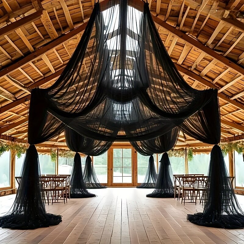 Black Polyester Tulle Draping Fabric  2pcs 26.4ft  Versatile Holiday Decoration  Wedding Birthday Party Stage Decor4