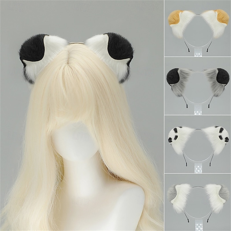 Shiba Inu Ears Headband with Tail – Handmade Dog Ears and Tail Cosplay Accessories, Wolfdog Ears for Halloween, Party, and Role Play