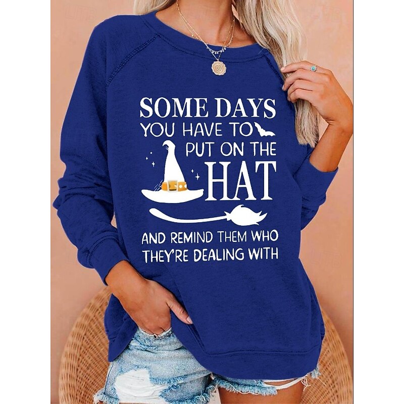 Halloween Women's Pullover Sweatshirt Fashion Casual Long Sleeve Crew Neck Regular Tops Casual Print Black White Blue Dark Gray Gray Summer Spring Fall3