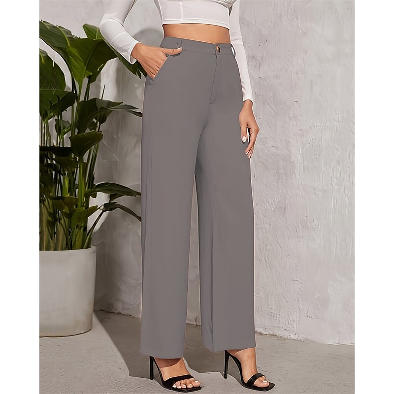 Women's Wide Leg Dress Pants Pants Trousers Fashion Streetwear Full Length High Waist Plain Pocket Breathability Comfortable Street Daily Wear Going out Depression Green Black Wine Light Purple