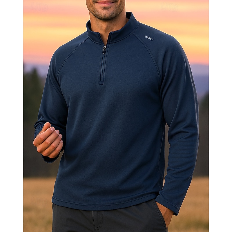 Men's Pullover Sweatshirt Hiking Shirt Hiking top Long Sleeve Stand Collar Tee Tshirt Top Outdoor Sweat wicking Breathable Winter Quarter-Zip Polyester Black Royal Blue Hunting Climbing Running