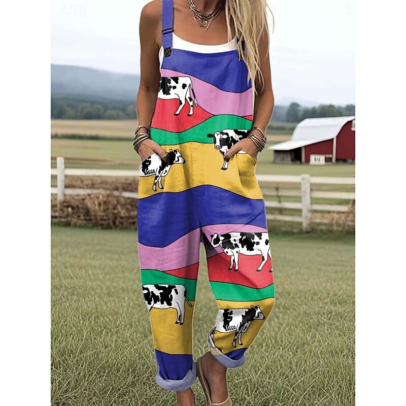 Women's Dungarees Active Graphic Sleeveless Print Vacation Street Loose Fit White Pink Blue Summer4
