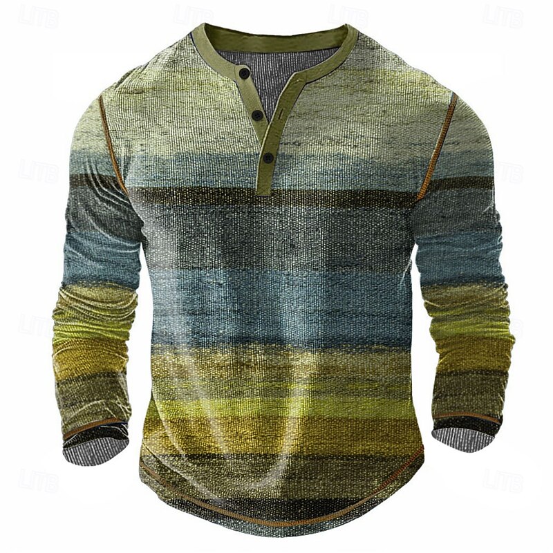 Men's Graphic Henley Shirt Waffle T Shirt Long Sleeve Vintage Daily Retro Vintage Sports Outdoor Casual Holiday Fall Spring & Summer All Seasons Dark Brown Blue Green Purple Henley Henley T-Shirt4