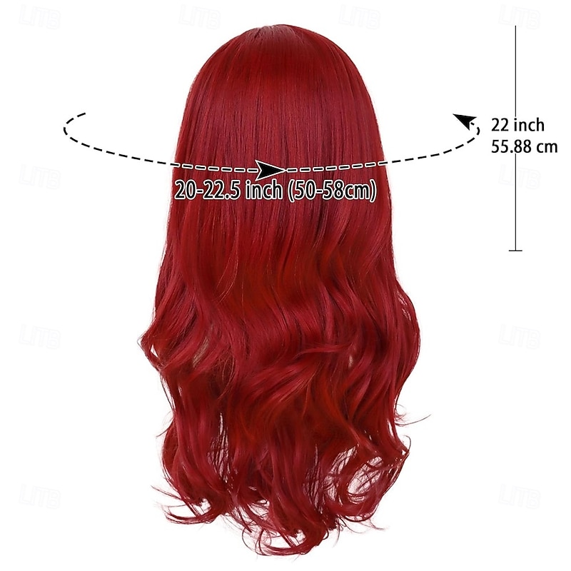 22 Inch Long Hot Red Wigs For Women Side Part Curly Wig Wave Average Size Synthetic Fiber Cosplay Poison Ivy Ariel Wig For Halloween Costume Party2