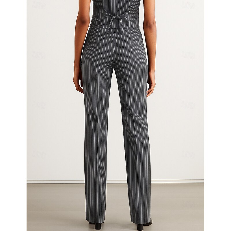 Women's Pinstriped Suit Pant Straight Fit Formal Wedding Guest Formal Evening Pinstripe Elegant Simple Ankle Length Pant2