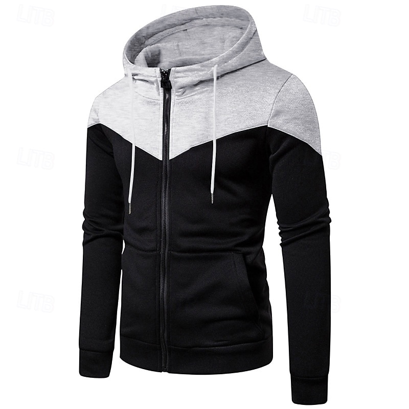 Men's Hoodie Full Zip Hoodie White Burgundy Navy Blue Gray Hooded Plain Patchwork Color Block Sports & Outdoor Casual Daily Streetwear Cool Designer Spring &  Fall Clothing Apparel Hoodies2