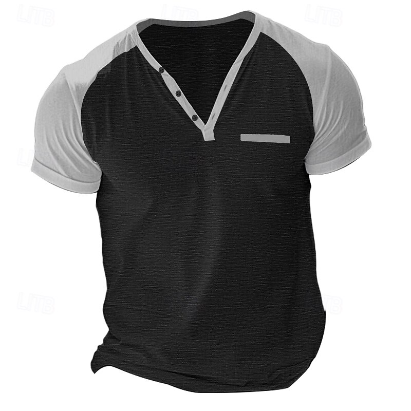 Men's Tee Top Short Sleeve Short Sleeves Henley Summer Solid / Plain Color Casual Casual / Sporty Color Block Buttons Raglan Sleeves Sports & Outdoor Casual Sports Wine Yellow Light Gray Top Tee for