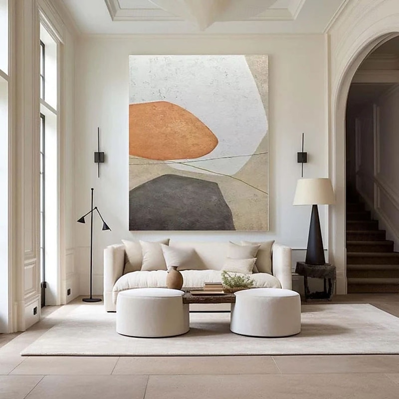 oil painting Large Handmade abstract stone orange oil painting Modern Abstract painting Geometric Composition with Warm Accents Canvas Painting for bedroom living room artwork2