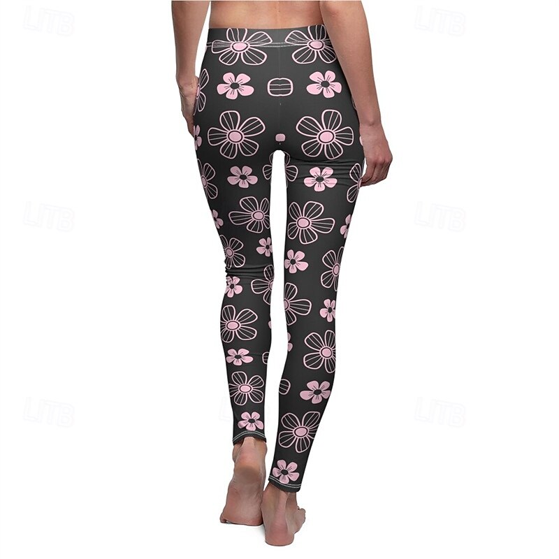 Women's Pants Trousers Leggings Cozy Leggings Streetwear Casual Full Length High Waist Flower Elastic Waist Print Breathability Comfortable Stretchy Vacation Street Daily Wear Pink Spring Fall2