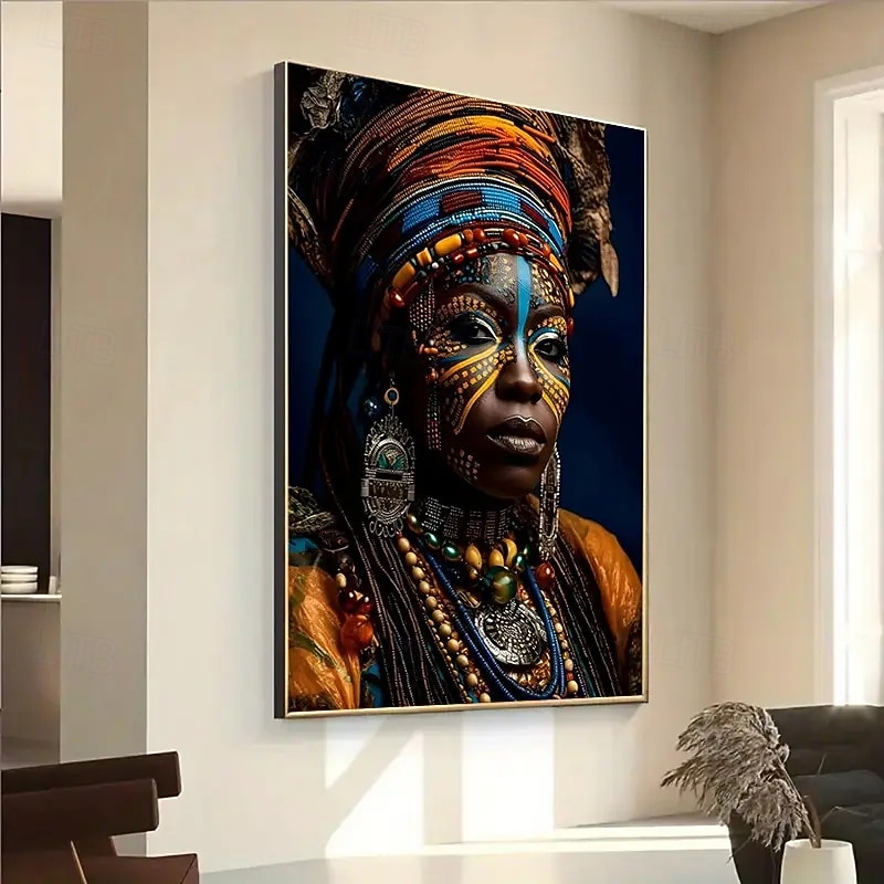 A Frameless Modern Canvas Painting Depicting An African Queen Suitable For Decorating Living Rooms And Bedrooms.