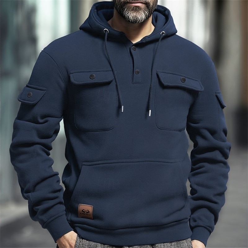 Men's Hoodie Fleece Hoodie Tactical Hoodie Black Burgundy Navy Blue Blue Khaki Hooded Plain Pocket Sports & Outdoor Casual Daily Streetwear Cool Sportswear Spring &  Fall Clothing Apparel Hoodies3