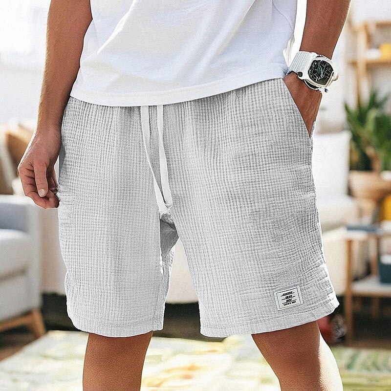 Men's Shorts Summer Shorts Beach Shorts Casual Shorts Pocket Elastic Waist Drawstring Plain Comfort Breathable Short Vacation Holiday Beach Hawaiian Boho Black White3