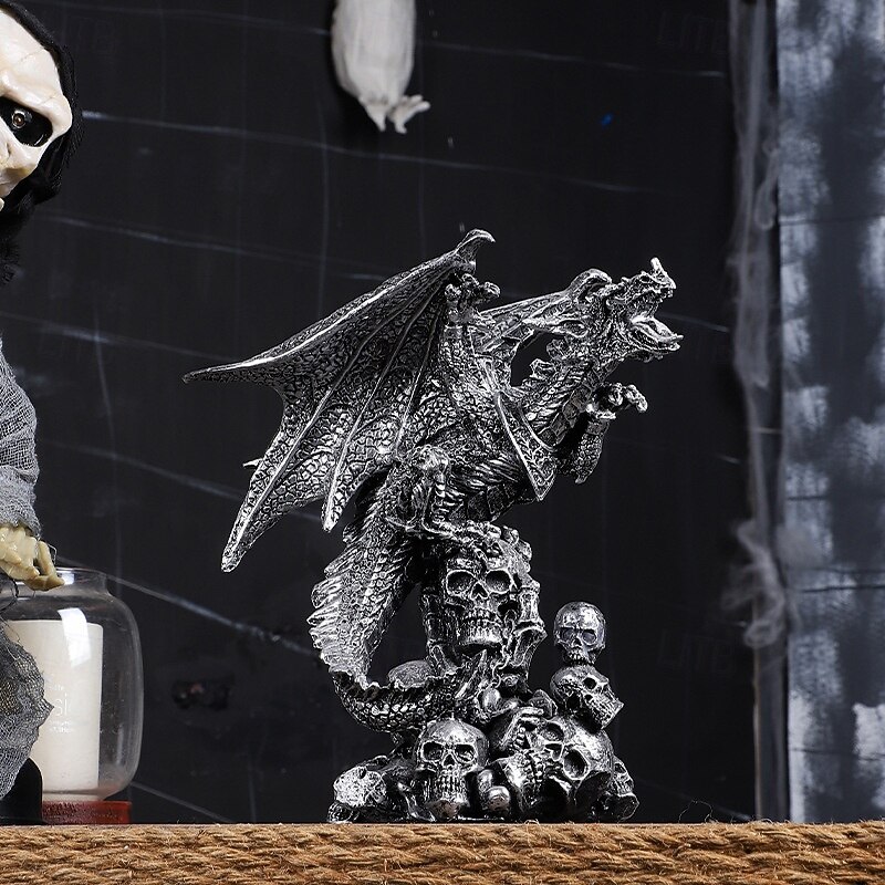 Halloween Resin Figurine Skeleton Magic Dragon Statue Gothic Resin Craft Decoration for Home Garden Spooky Fantasy Ornament Haunted House Holiday Party Display Accessory - Main Image